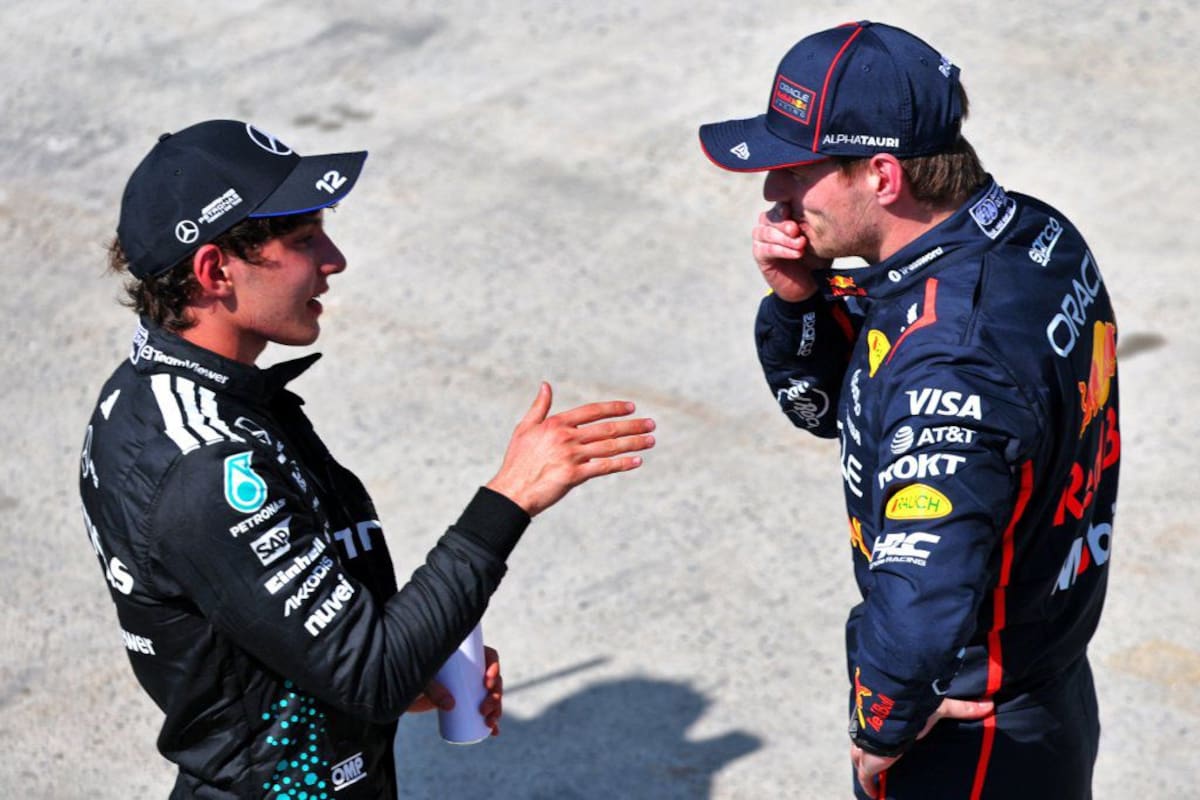 Kimi Antonelli, piloto de Mercedes, y Max Verstappen, piloto de Red Bull. Foto: Redes Sociales