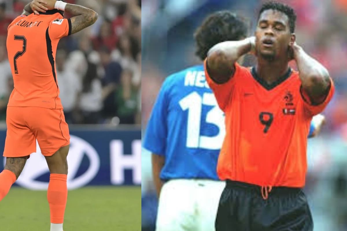 Justin Kluivert reacciona tras estrellar su penal en el poste, en la eliminación de Países Bajos ante Marruecos.