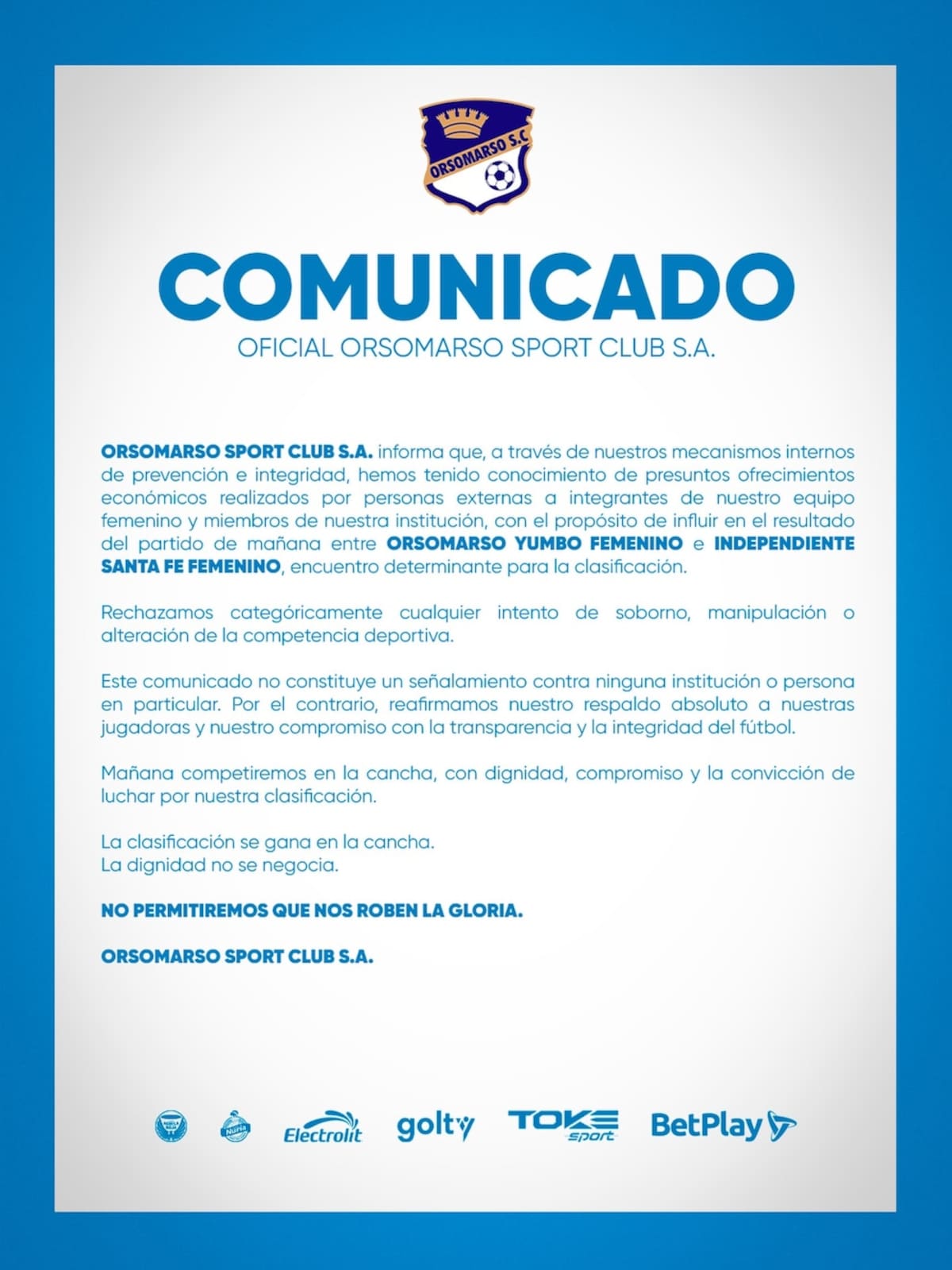 La denuncia de Orsomarso