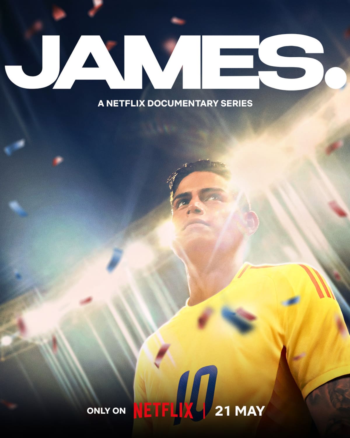 USA632. BOGOTÁ (COLOMBIA), 08/05/2026.- Fotografía cedida por Netflix del cartel de la serie documental 'James' que contará la vida y recorrido del futbolista colombiano James Rodríguez. La docuserie sobre la vida del futbolista James Rodríguez será estrenada el próximo 21 de mayo, una producción en la que el jugador, que actualmente milita en el Minnesota United de la MLS, cuenta su historia en primera persona, informó este viernes Netflix. EFE/Netflix /SOLO USO EDITORIAL /NO VENTAS /SOLO DISPONIBLE PARA ILUSTRAR LA NOTICIA QUE ACOMPAÑA /CRÉDITO OBLIGATORIO