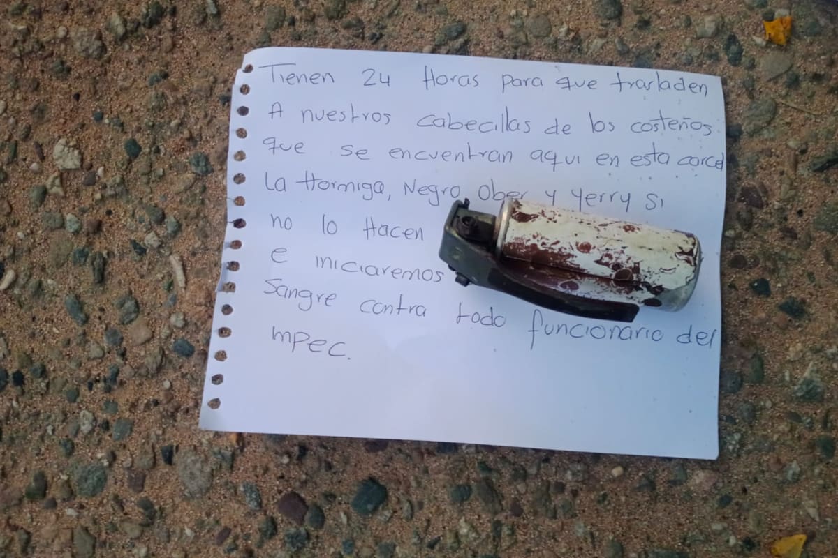 La granada fue hallada junto a un panfleto con amenazas dirigidas a funcionarios del Inpec.