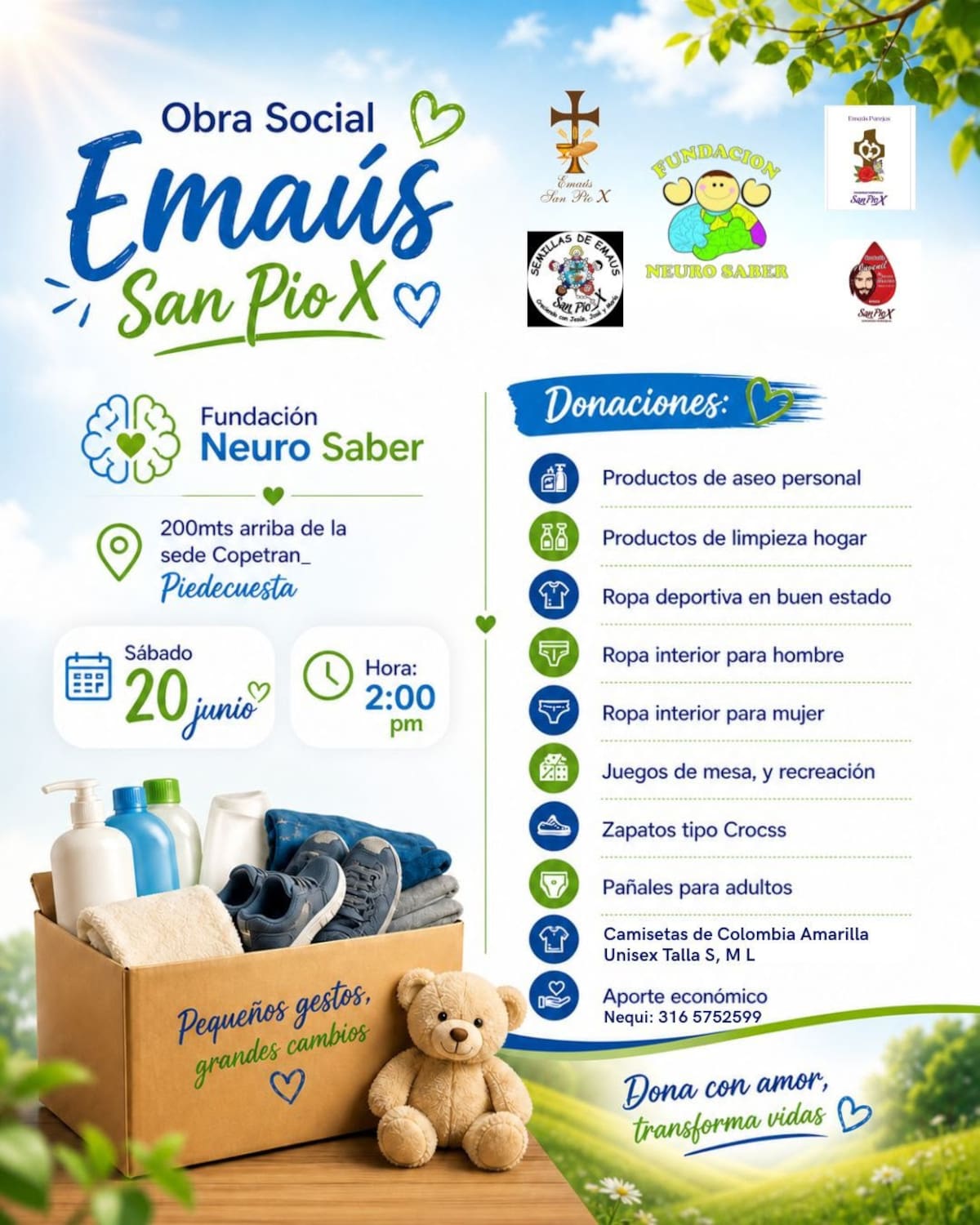 La hermandad de Emaús de la Parroquia San Pio X, lo invita a donar con amor para apoyar a la fundación Neuro Saber | Foto: Suministrado / Vanguardia.