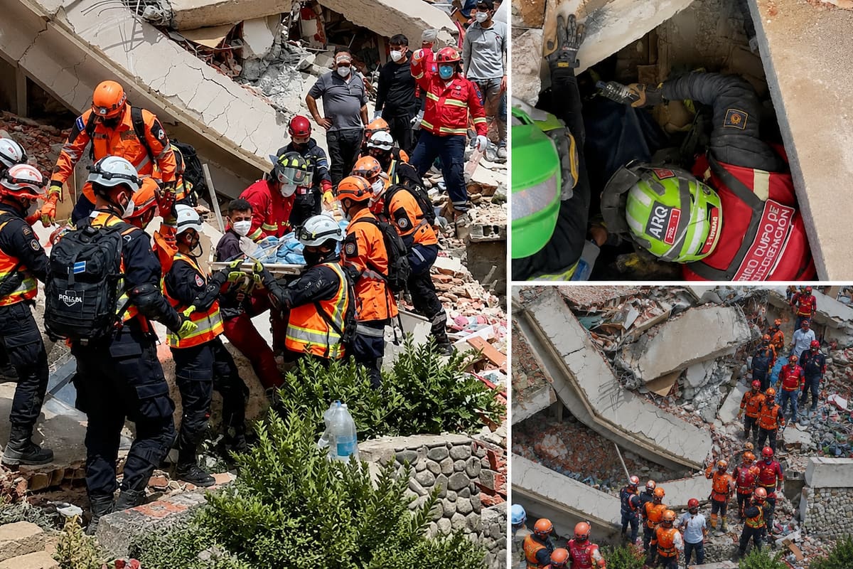 Rescatistas del equipo USAR Colombia 1 trabajaron durante horas entre los escombros de un edificio en La Guaira. Gracias a la orientación de una niña de 11 años, lograron rescatar con vida a su hermano de nueve años, aunque la menor y su madre fallecieron. Foto con IA. // Captura de video.