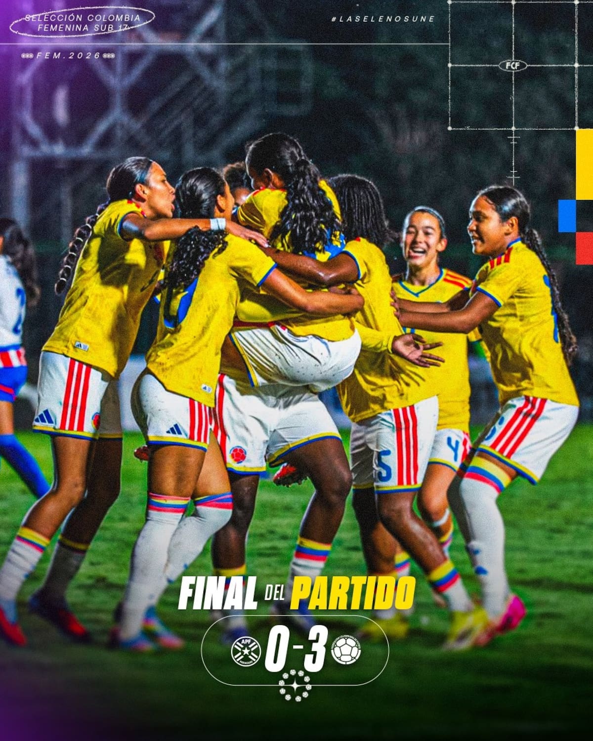La Selección Colombia derrotó 3-0 a Paraguay en la última fecha del Sudamericano femenino Sub-17. Foto: FCF