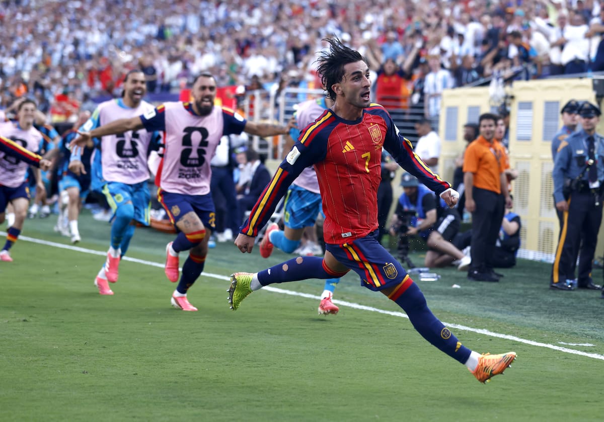 El delantero español Ferran Torres fue captado el pasado 19 de julio la celebrar el gol que le anotó a Argentina, durante la final del Mundial FIFA 2026, en el estadio MetLife, en East Rutherford (NJ, EE.UU.). EFE/Will Olíver