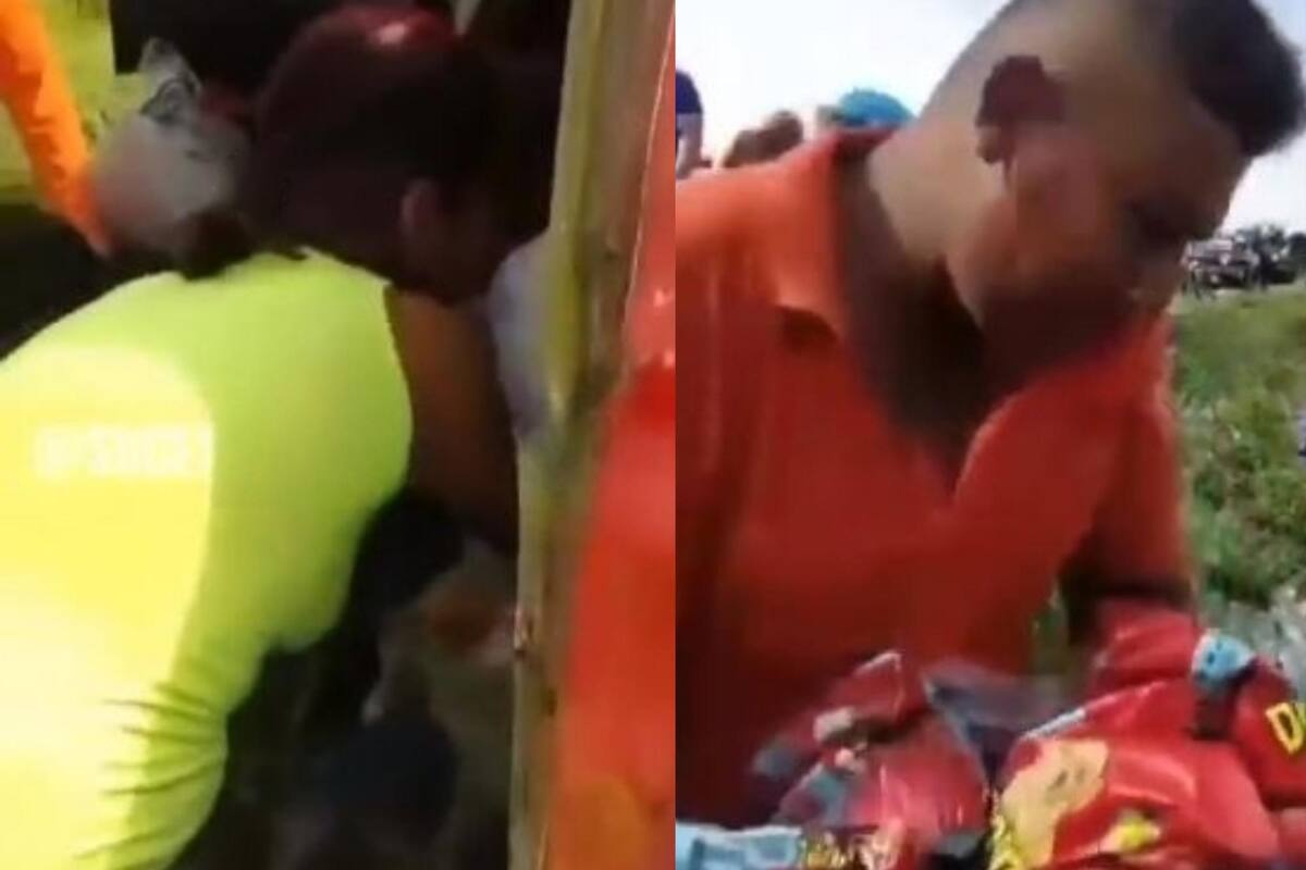 Conductor de camión que se accidentó suplica para que no lo roben. (Foto de captura de pantalla / VANGUARDIA)