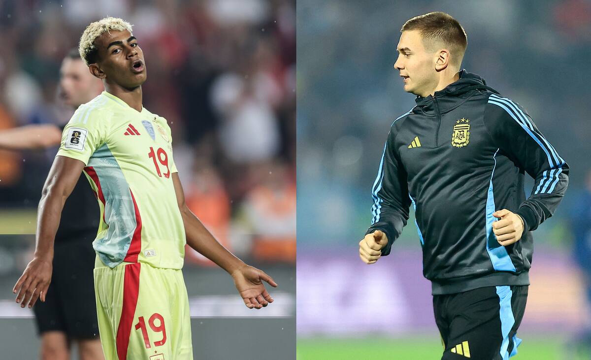 El español Lamine Yamal (i) y el argentino Franco Mastantuono. //Foto, EFE: Erdem Sahin / Osvaldo Villarroel