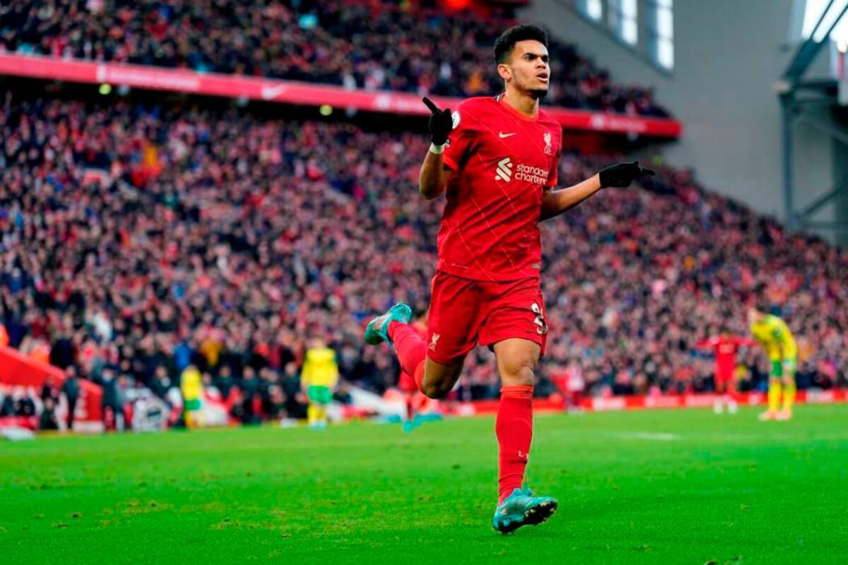 Luis Díaz celebra un gol con su actual equipo, el Liverpool de Inglaterra. EFE / VANGUARDIA