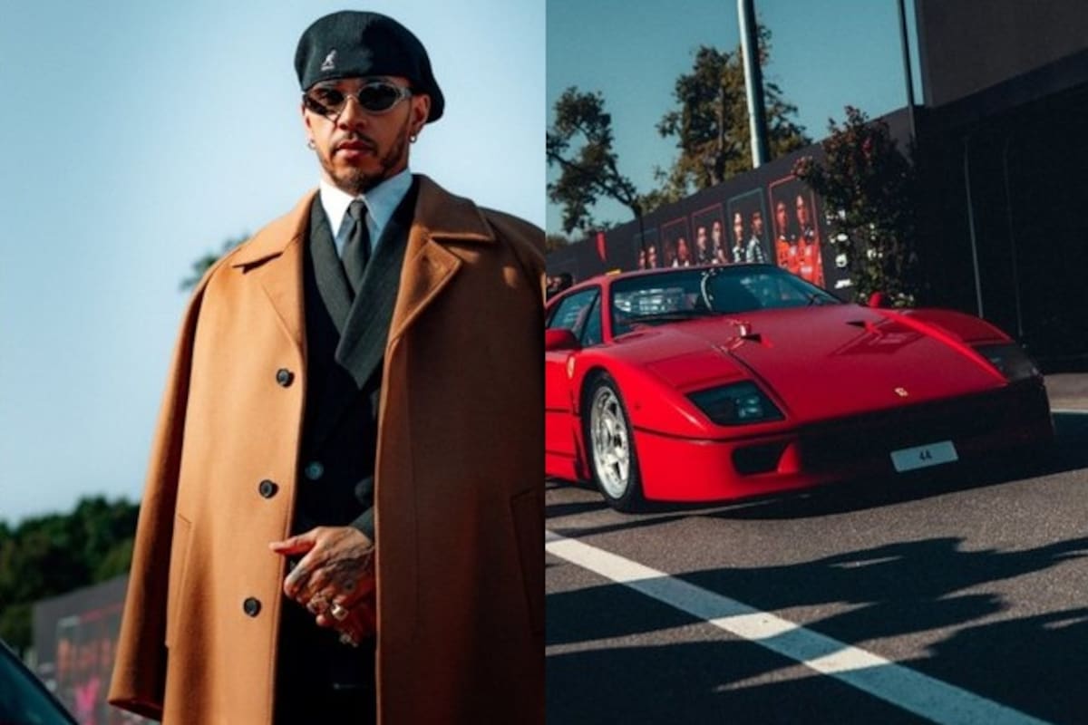 Lewis Hamilton llegó a Monza conduciendo un Ferrari F40 rojo de 1987-1992 con el dorsal 44. /FOTO: Redes