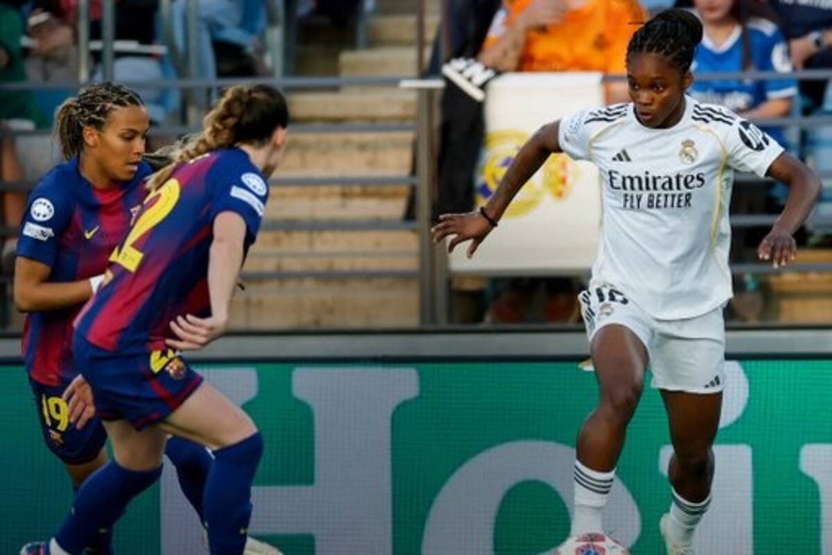Linda Caicedo se destacó con dos golazos a pesar de la derrota 6-2 de su equipo, el Real Madrid, contra Barcelona, en la ida de los cuartos de final de la Champions League. Foto: Real Madrid.