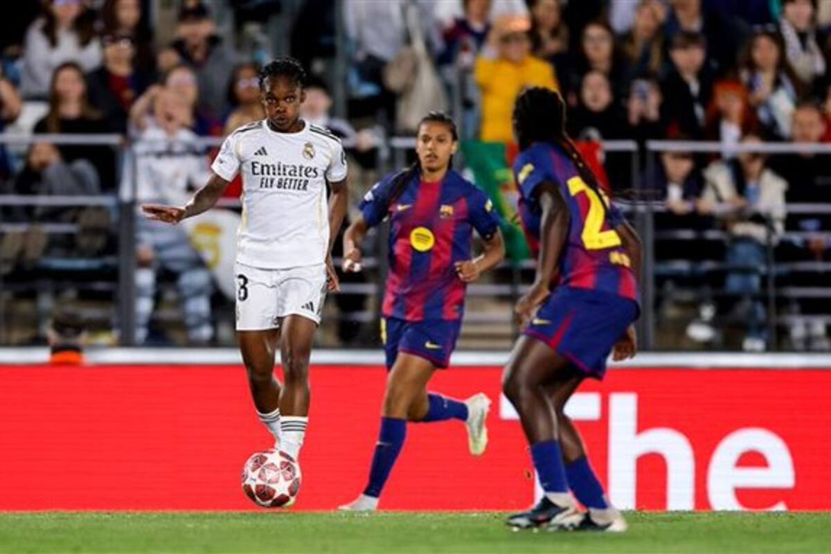Linda Caicedo se destacó con dos golazos a pesar de la derrota 6-2 de su equipo, el Real Madrid, contra Barcelona, en la ida de los cuartos de final de la Champions League. Foto: Real Madrid.
