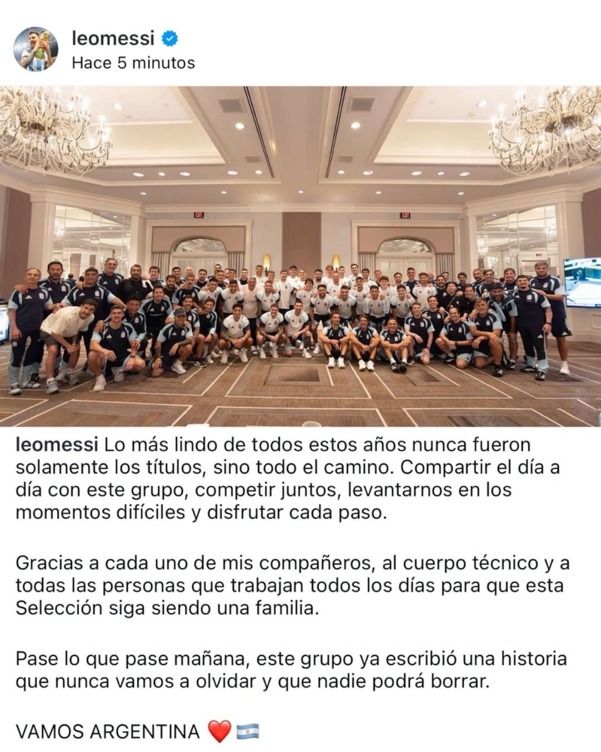 Messi sorprende con un mensaje antes de la final del Mundial: "Nunca lo vamos a olvidar" /FOTO: Instagram Messi