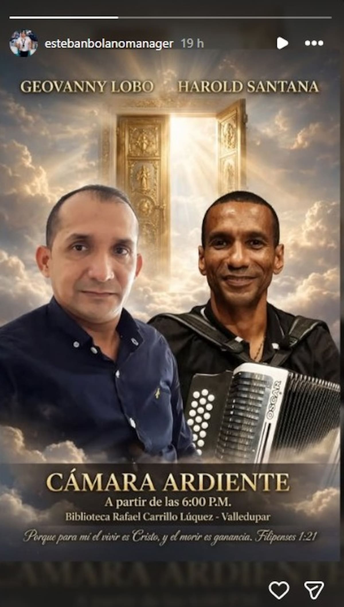 Los músicos Geovanny Lobo y Harold Santana, quienes fallecieron en el accidente de tránsito del bus de la agrupación de Kbeto Zuleta, serán despedidos en una cámara ardiente en Valledupar. //Foto: captura de pantalla @estebanbolanomanager
