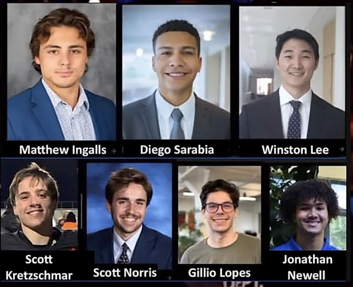 Los siete hombres señalados son Matthew Ingalls, Johnathan Newell, Winston Lee, Gillio Lopes, Diego Sarabia, Scott Norris y Scott Kretzschmar.