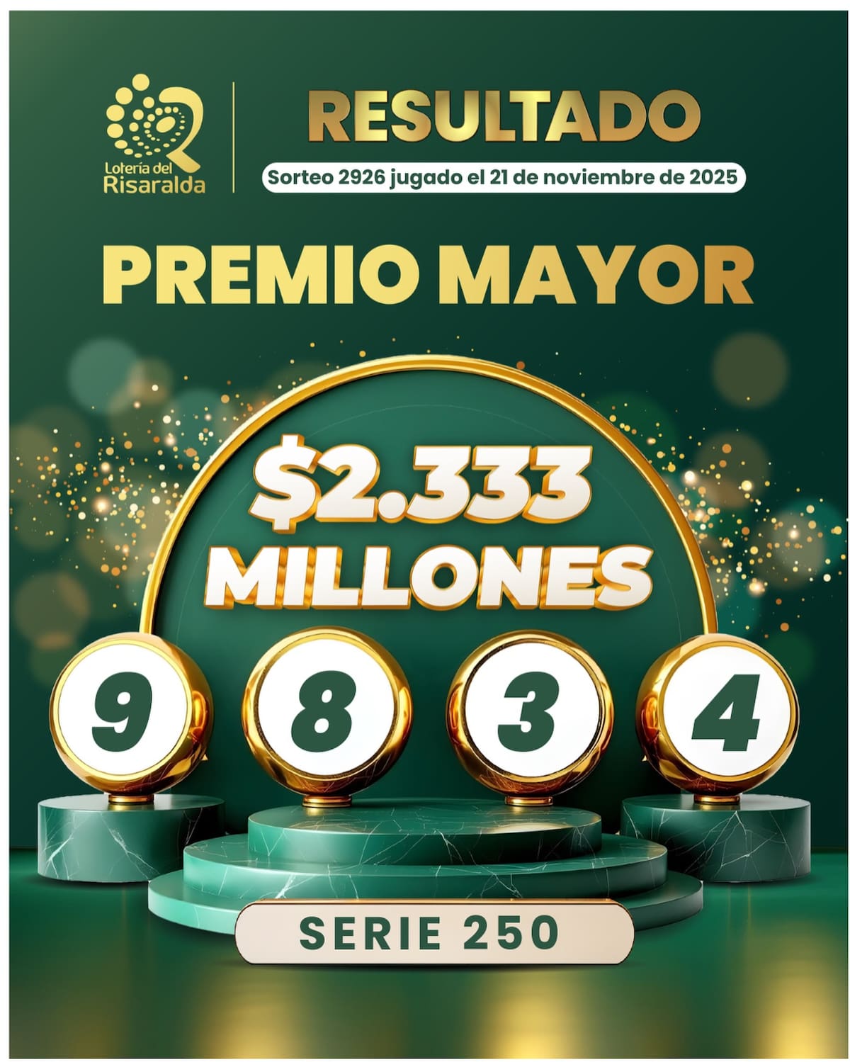 Último resultado lotería de Risaralda, viernes 21 de noviembre.