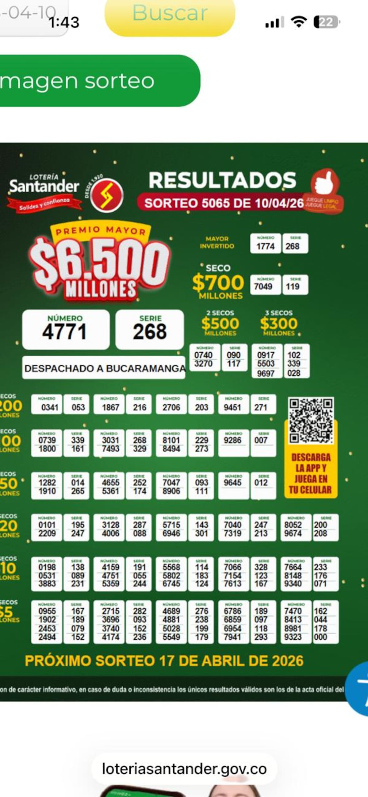 Sorteo de la Lotería de Santander.