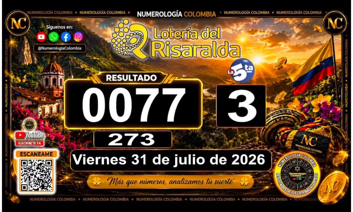 Premio mayor de la Lotería del Risaralda del viernes 31 de julio de 2026.