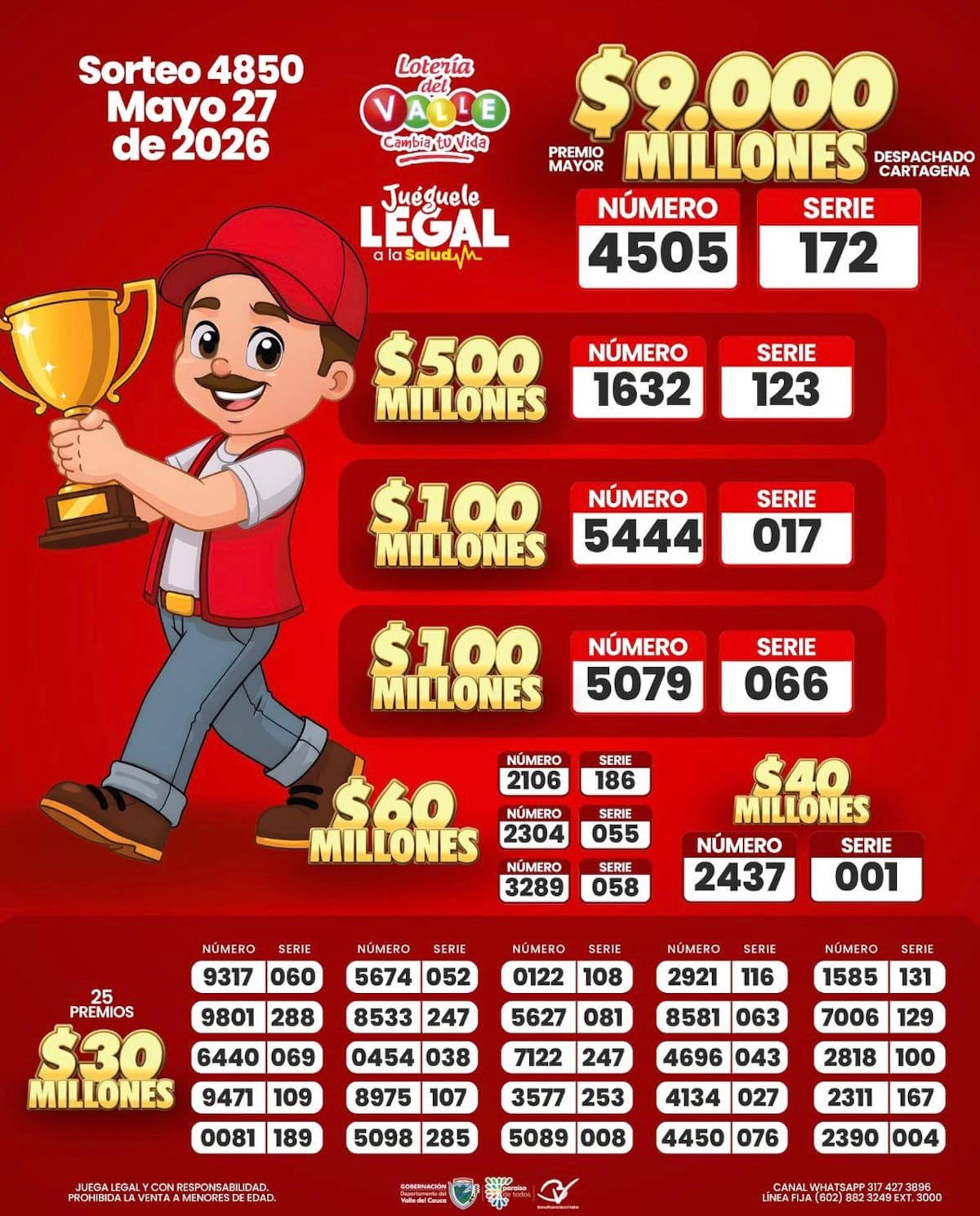 Lotería del Valle: resultados miércoles 27 de mayo de 2026.