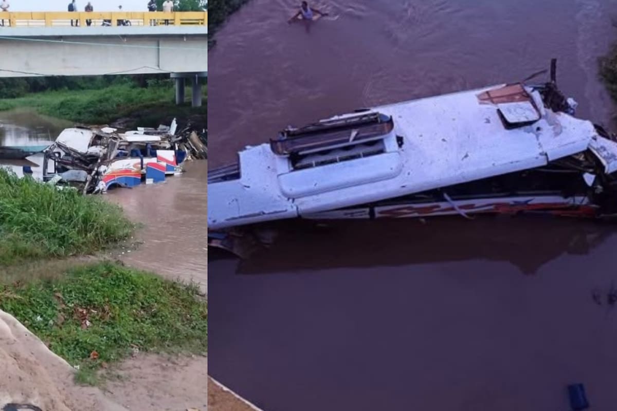 El bus que transportaba a integrantes de la agrupación de Kbeto Zuleta sufrió un accidente en el puente sobre el río Ariguaní, en jurisdicción de Bosconia, Cesar. El reporte preliminar indicó dos personas fallecidas y al menos 10 heridas. Fotos difundidas en redes sociales // X.