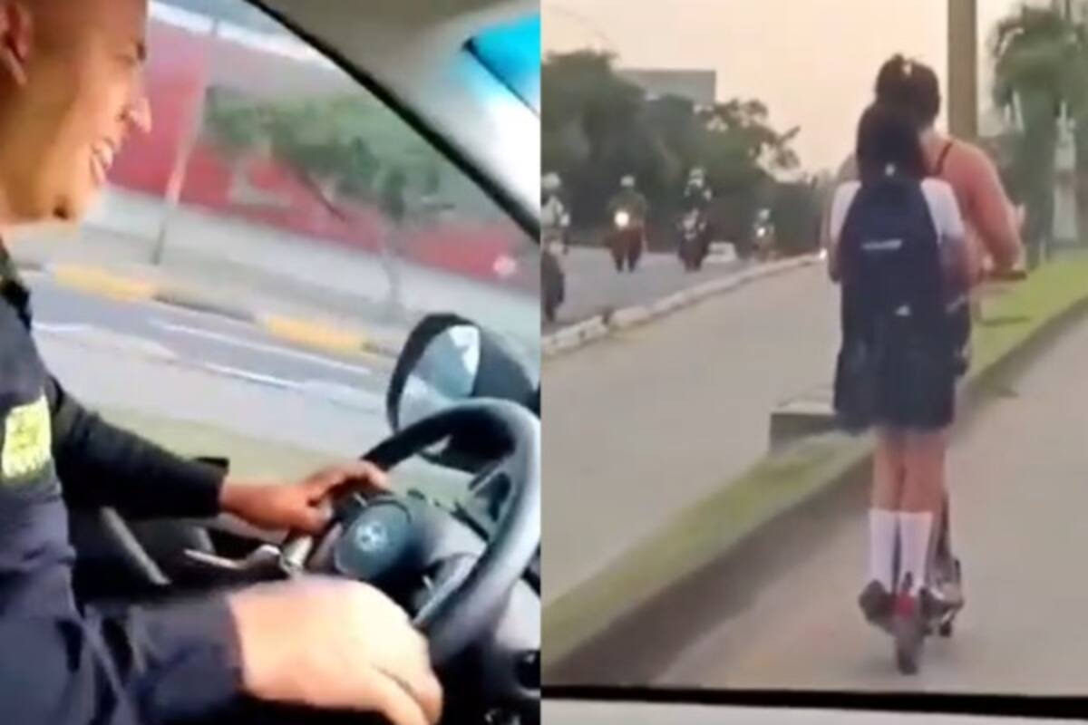 Madre y menor en patineta eléctrica protagonizan polémico procedimiento policial en Cali. // Foto: tomada de internet