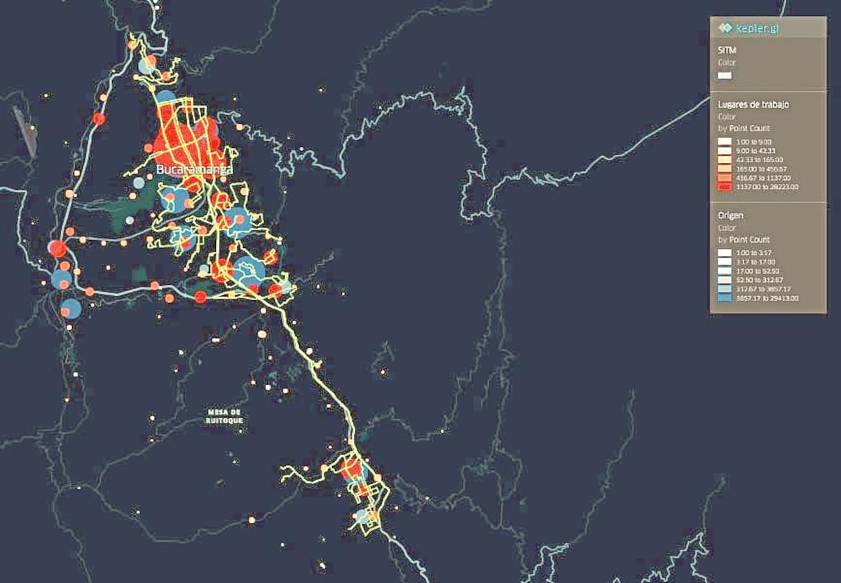 A través de esta matriz se percibe la zona densa de Bucaramanga en temas laborales y de hogares, así como de dónde salen las personas y hacia dónde se dirigen. (Fot: Suministrada / VANGUARDIA)
