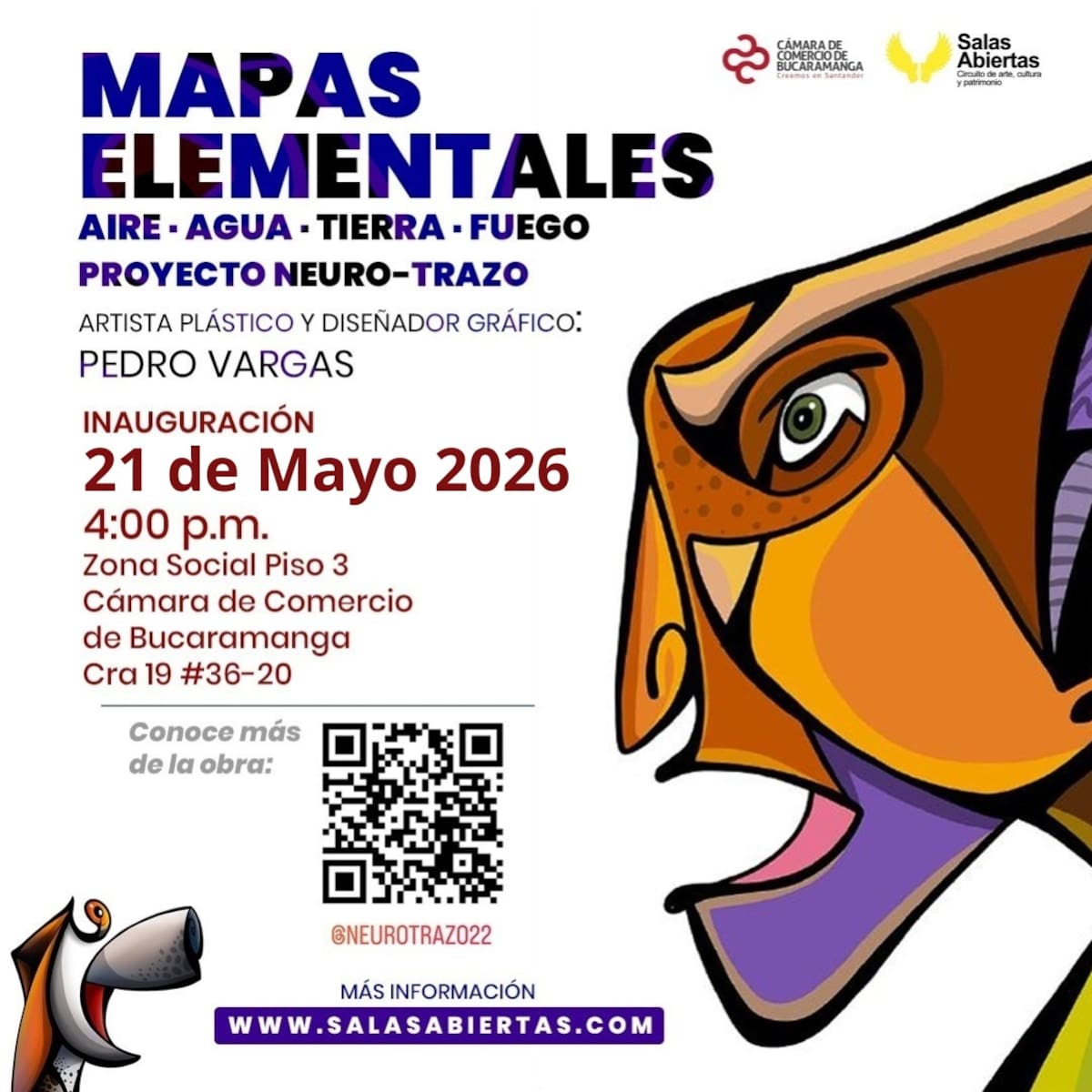 Inauguración de Mapas Elementales: Aire, Agua, Tierra y Fuego, una propuesta del proyecto Neuro-Trazo del artista plástico y diseñador gráfico Pedro Vargas,