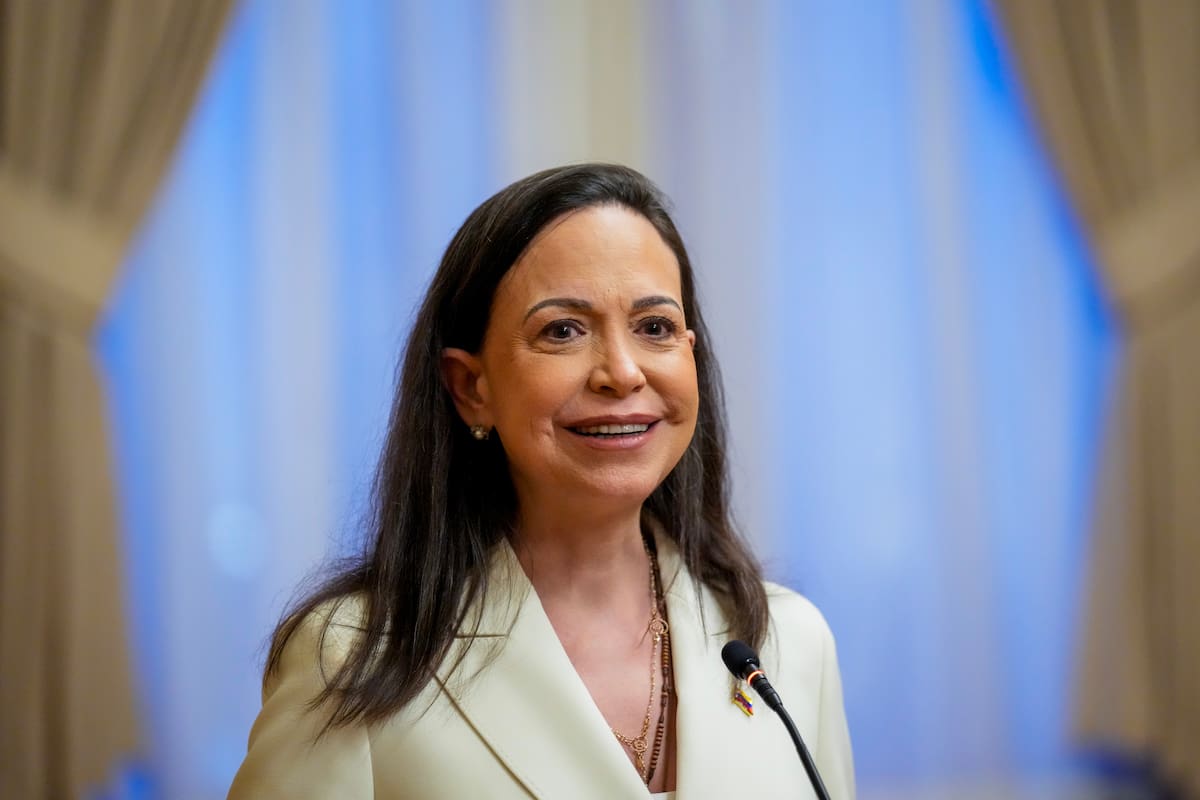 La Nobel de la Paz, María Corina Machado, durante su visita al Parlamento noruego.
Foto: EFE.
