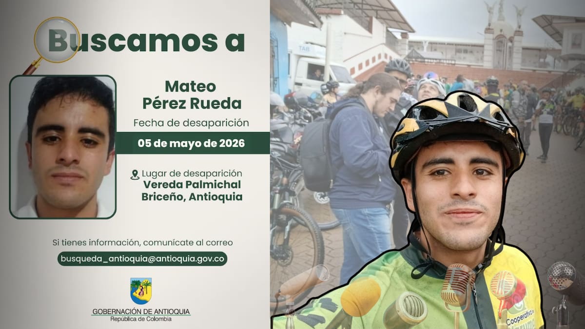 Imagen elaborada con fotografías tomadas de las redes sociales de Mateo Pérez y registros difundidos // Colprensa. Utilizadas con fines informativos para contextualizar su desaparición en Briceño, Antioquia.