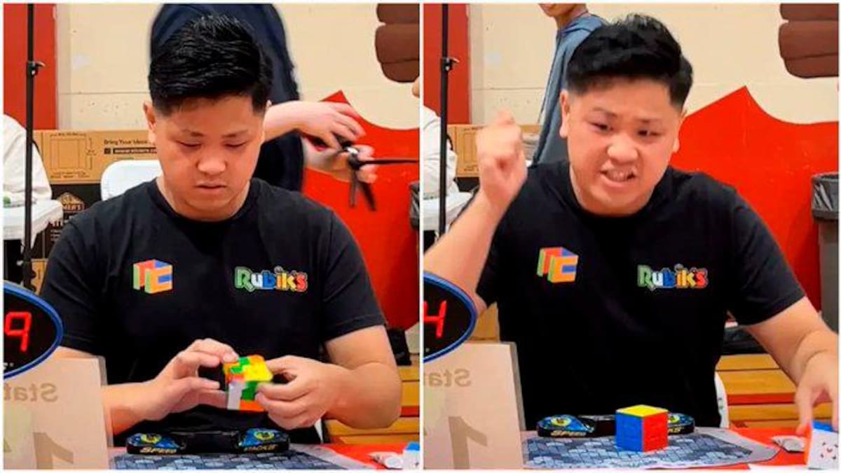 Max Park sabía que había triunfado, lo muestra desde que pone el cubo Rubik sobre la mesa. Consiguió un récord mundial, y no faltaron los victores tras su hazaña. Captura de video / VANGUARDIA