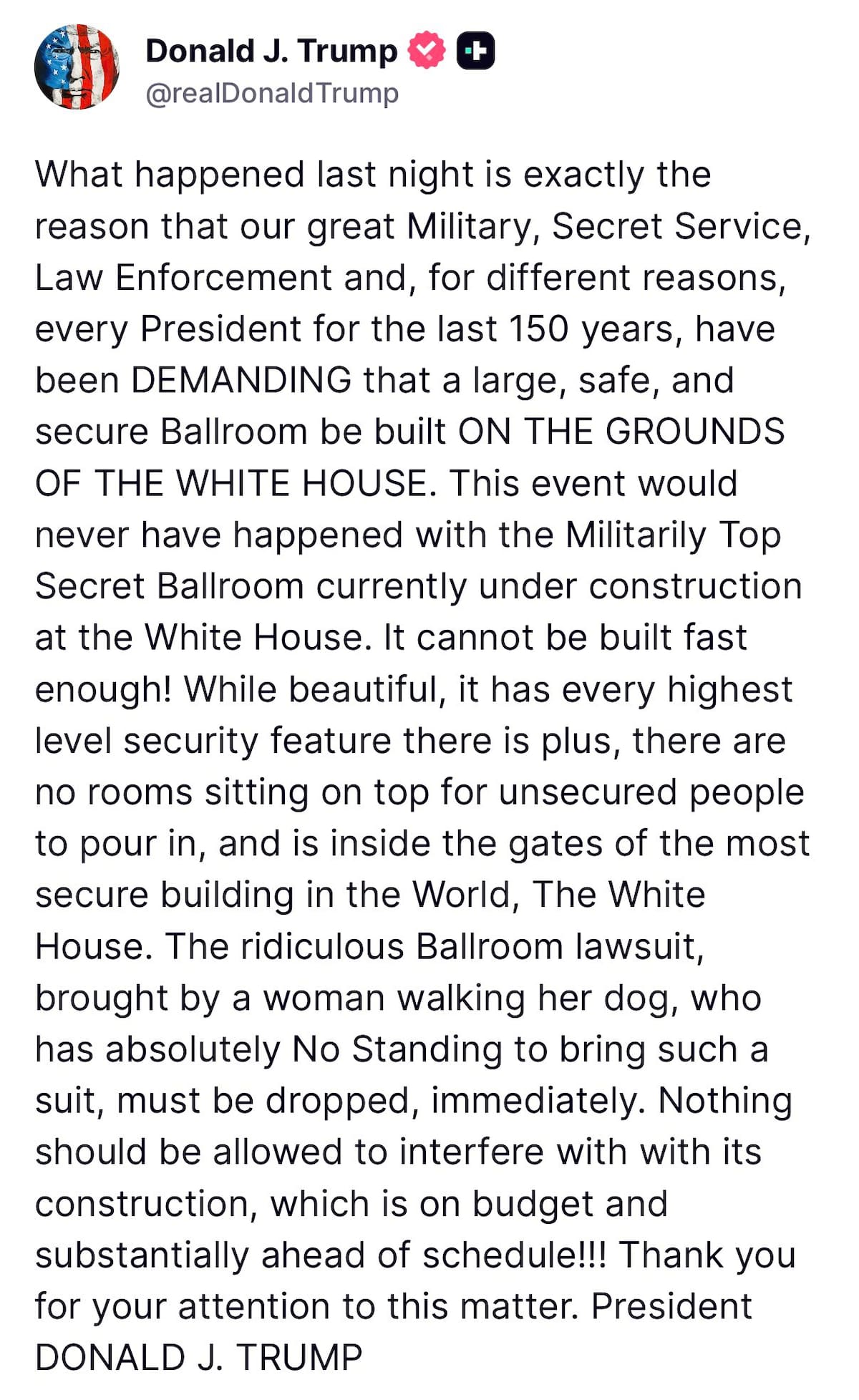 Mensaje de Donald Trump.