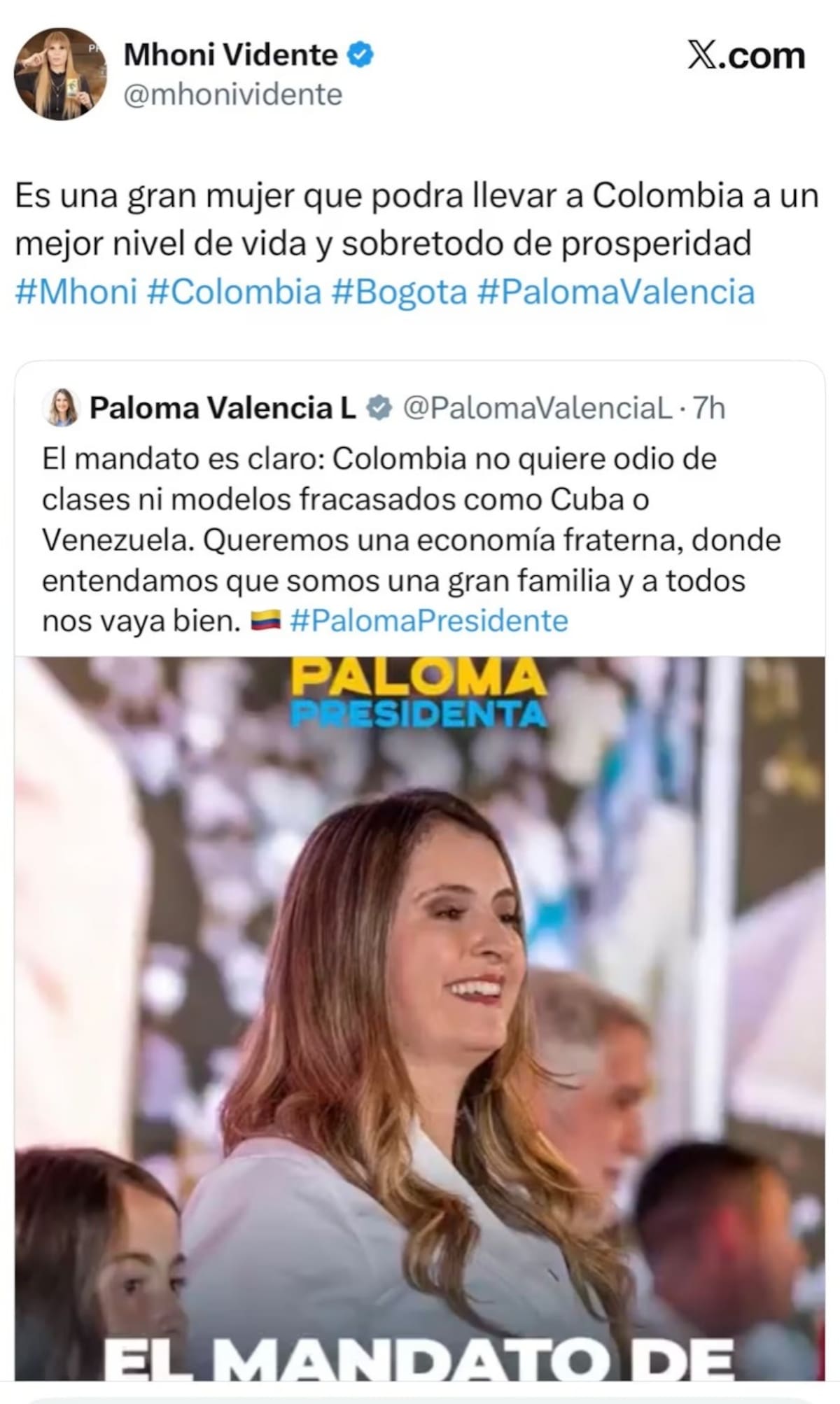 La pitonisa Mhoni Vidente reaccionó al triunfo de la senadora Paloma Valencia en la consulta interna y dejó un mensaje que generó reacciones. / Redes sociales