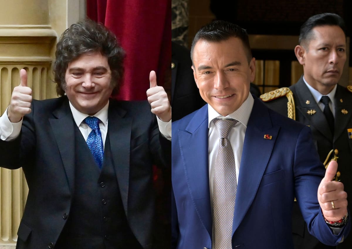 Pequete de fotografías de los presidentes de Argentina, Javier Milei y de Ecuador, Daniel Noboa. //EFE - Matías Martín Campaya - Lenin Nolly.