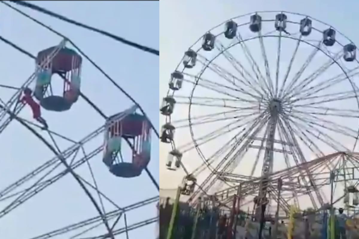 Milagro en India: Niña quedó colgando de una rueda de la fortuna en India.