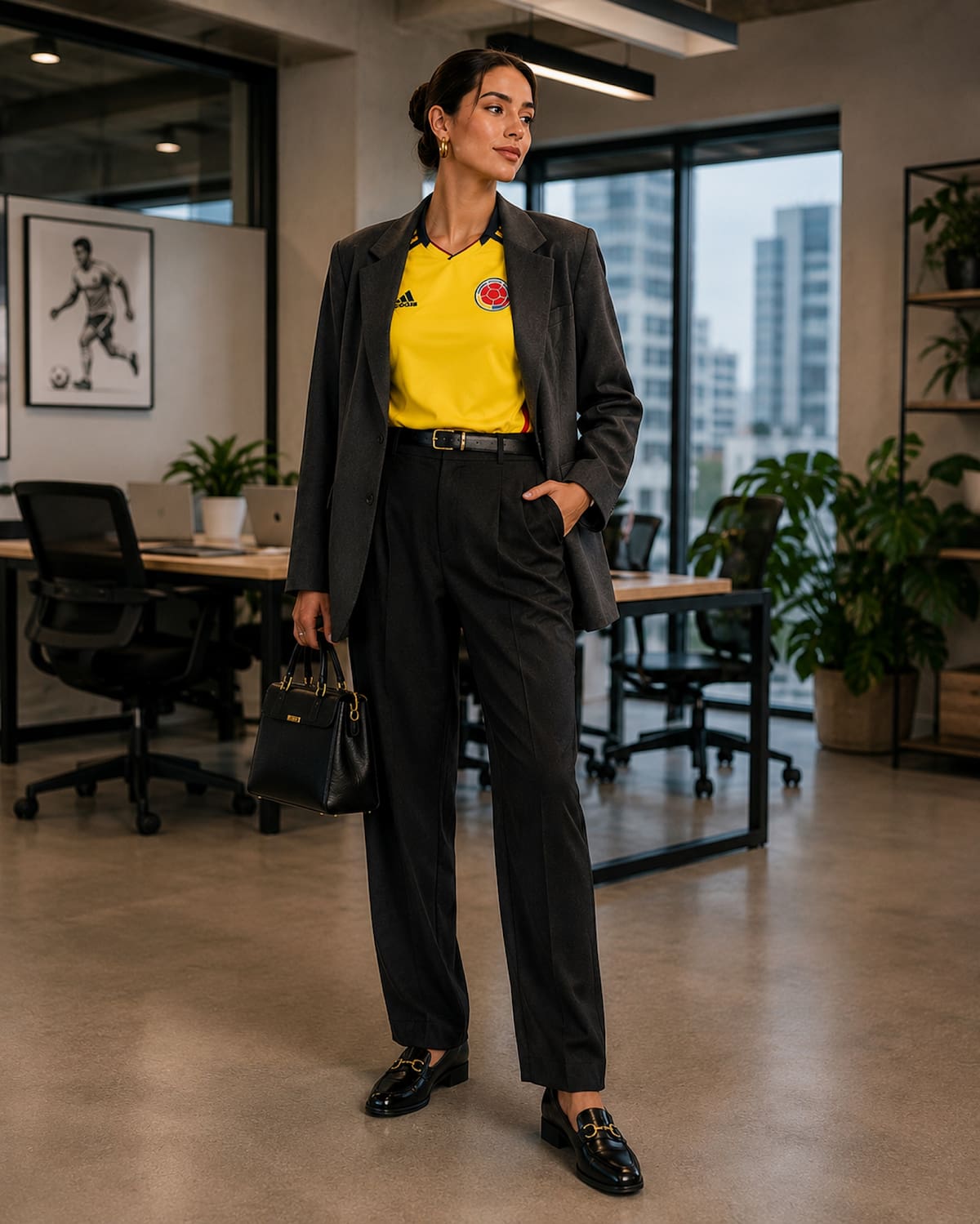 De la cancha a la fiesta: Los accesorios metalizados, las texturas de cuero y las prendas satinadas transforman una jersey deportiva en un look ideal para la vida nocturna.