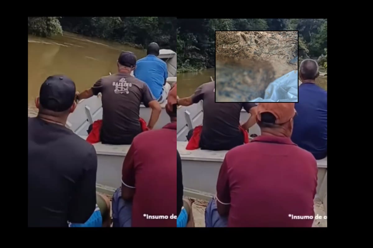 Momento en el que las víctimas son trasladadas por el río Itilla, antes de ser obligadas a cavar la fosa donde serían ejecutadas. Foto: Captura de video.