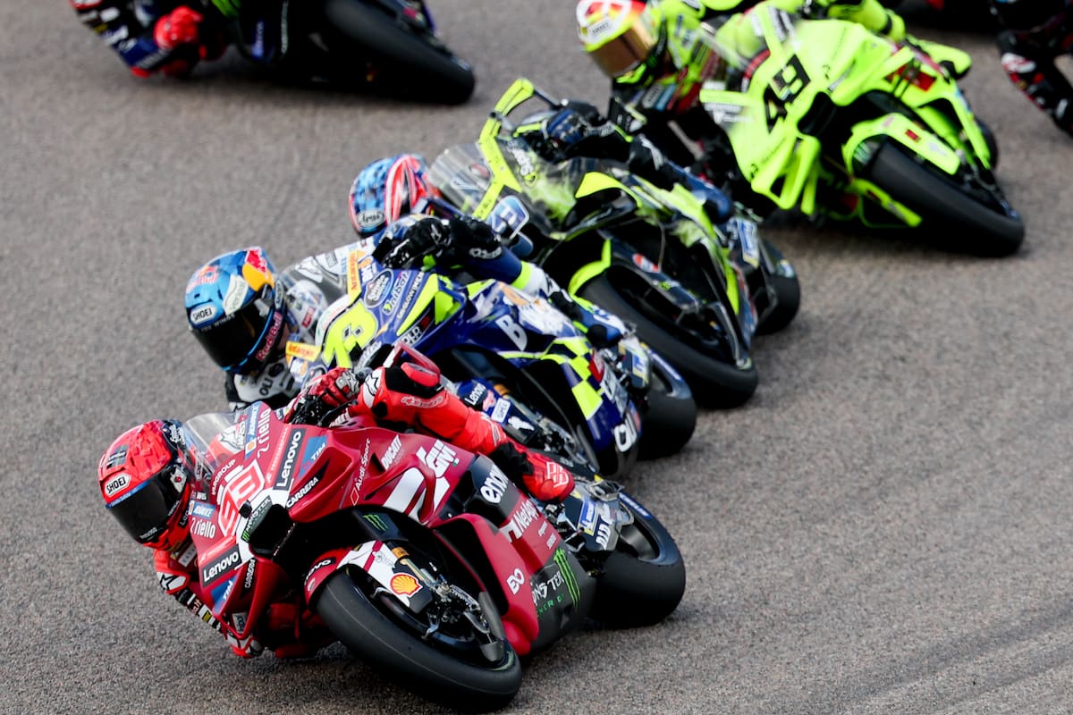 Hohenstein-Ernstthal (Germany), 12/07/2026.- Ducati Lenovo Team rider Marc Marquez of Spain leads the pack during the MotoGP race of the motorcycling Grand Prix of Germany at the Sachsenring racing circuit in Hohenstein-Ernstthal, Germany, 12 July 2026. (Motociclismo, Alemania, España) EFE/EPA/FILIP SINGER