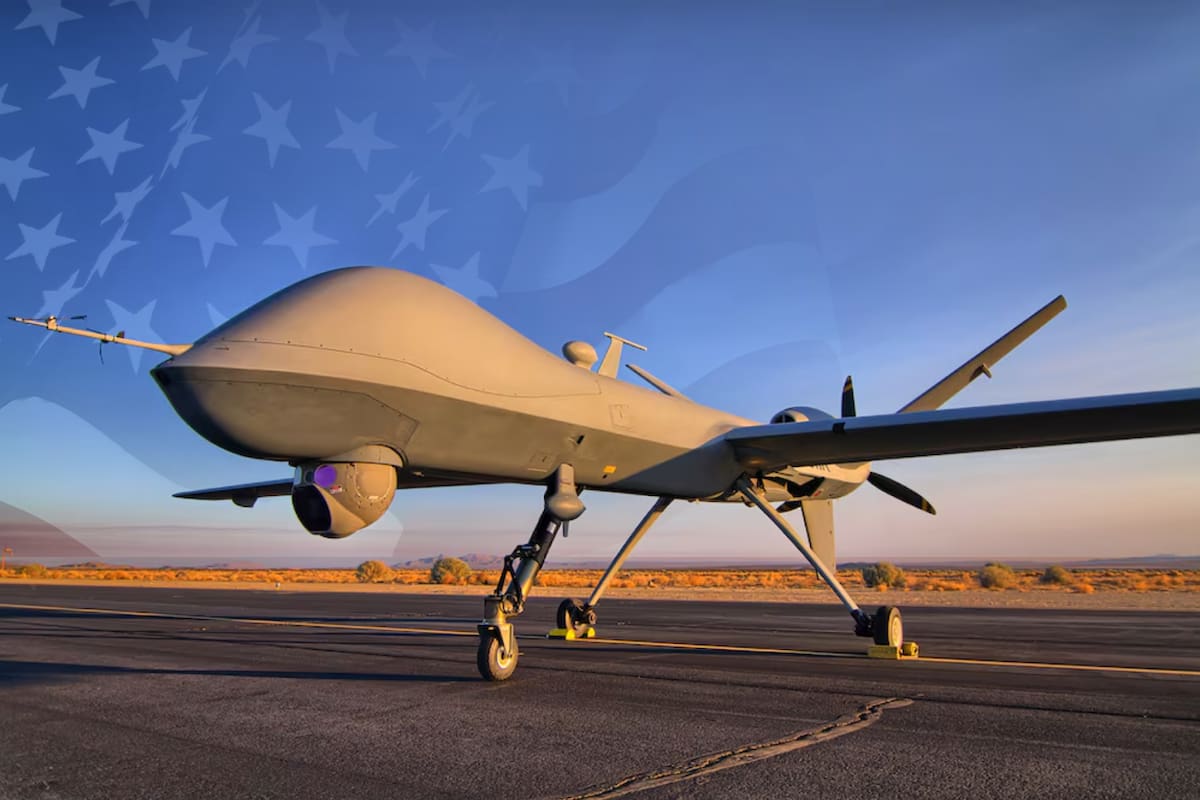 El MQ-9A es una aeronave no tripulada propulsada por un motor turbohélice Honeywell TPE331-10. Foto: ga-asi.com // Composición VANGUARDIA