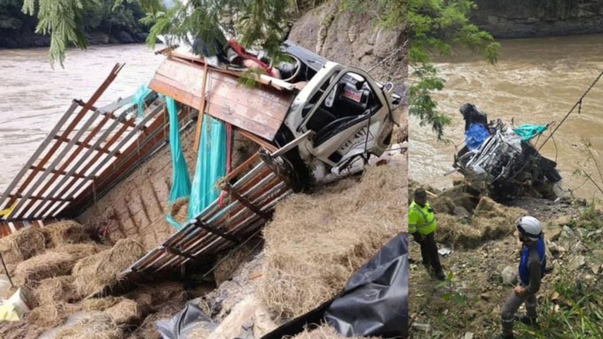 Video muestra cómo un camión cae al río Cauca en Supía durante Jueves Santo. Conductor falleció.