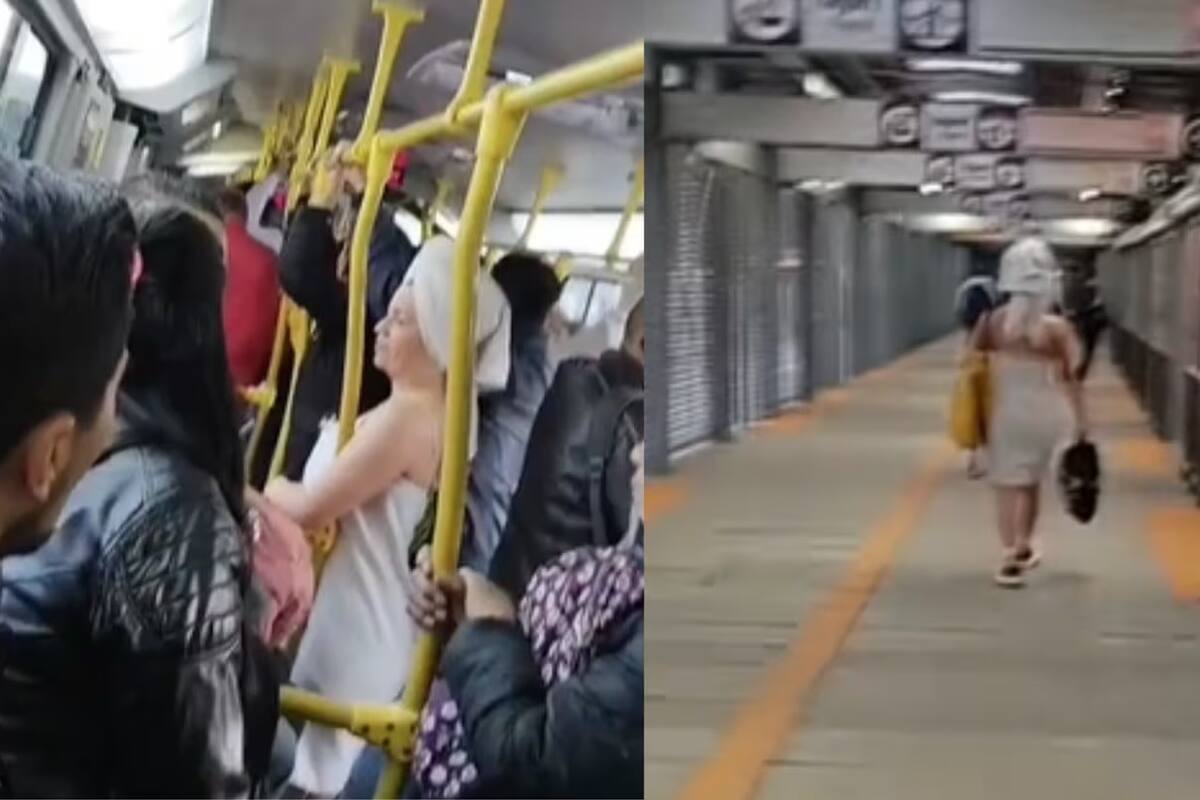Imágenes de una mujer en toalla de baño dentro de TransMilenio se viralizan en TikTok, mientras usuarios denuncian incómodas experiencias en el sistema de transporte de Bogotá. / Capturas de pantalla