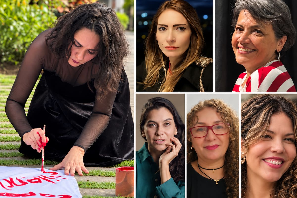 Andrea Patricia Jaimes, poeta, escritora y defensora de los derechos de las mujeres; María Cristina Velasco Melo, creadora de cine y audiovisual y artista multidisciplinar; Nancy Rodríguez Pinzón, artista plástica con énfasis en grabado; Miyo Torres Mejía, artista escénica; Natalia Londoño Lizarazo, escritora, gestora cultural y tallerista de literatura; y Liliana Stella Beltrán, hacen parte del performance ‘Mujeres a pie’.