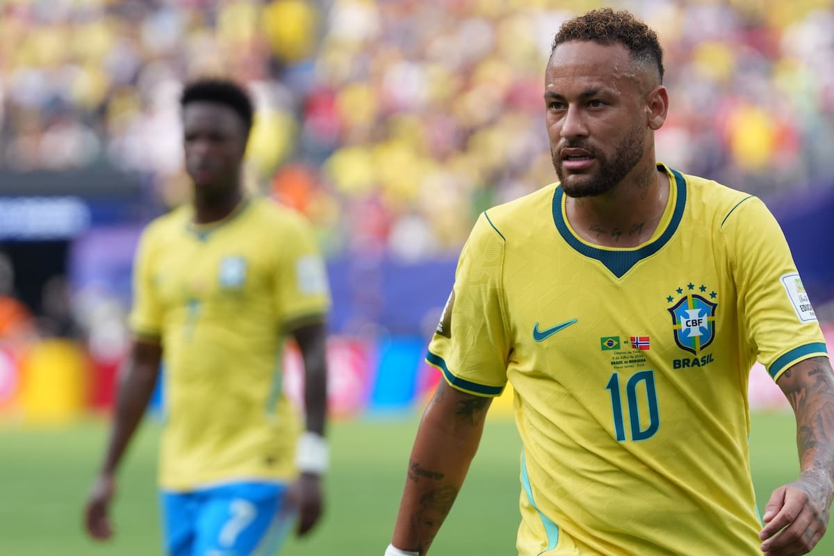 AMDEP8269. NUEVA JERSEY (ESTADOS UNIDOS), 05/07/2026.- Neymar Jr. de Brasil reacciona este domingo, en un partido por los octavos de final del Mundial de la FIFA 2026 entre Brasil y Noruega en el estadio MetLife en Nueva Jersey (Estados Unidos). EFE/ Angel Colmenares