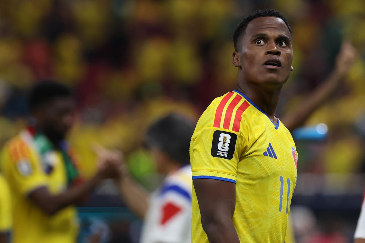 Jhon Arias de Colombia reacciona al final este martes, de un partido del grupo K del Mundial de la FIFA 2026 entre Colombia y RD Congo en el estadio Akron en Guadalajara (México). EFE/ Alex Cruz