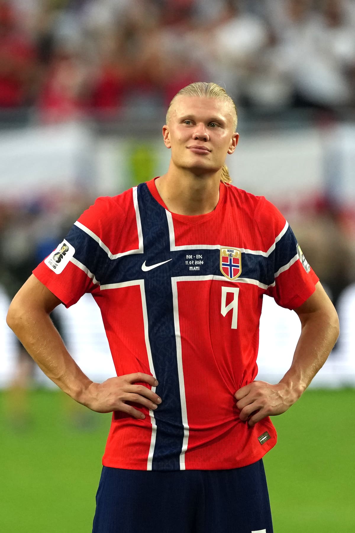 GR6026. MIAMI (ESTADOS UNIDOS), 11/07/2026.- Erling Haaland de Noruega reacciona este sábado, al finalizar un partido de cuartos de final del Mundial de la FIFA 2026 entre Noruega e Inglaterra en el estadio Hard Rock en Miami (Estados Unidos). EFE/ Alberto Boal