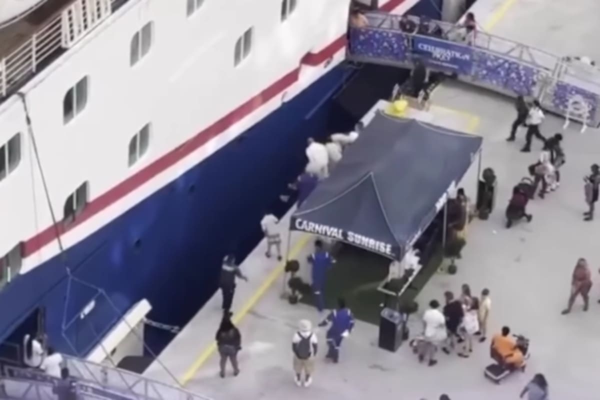 Niña cae al agua entre crucero y muelle y son rescatadas por personal de Carnival.