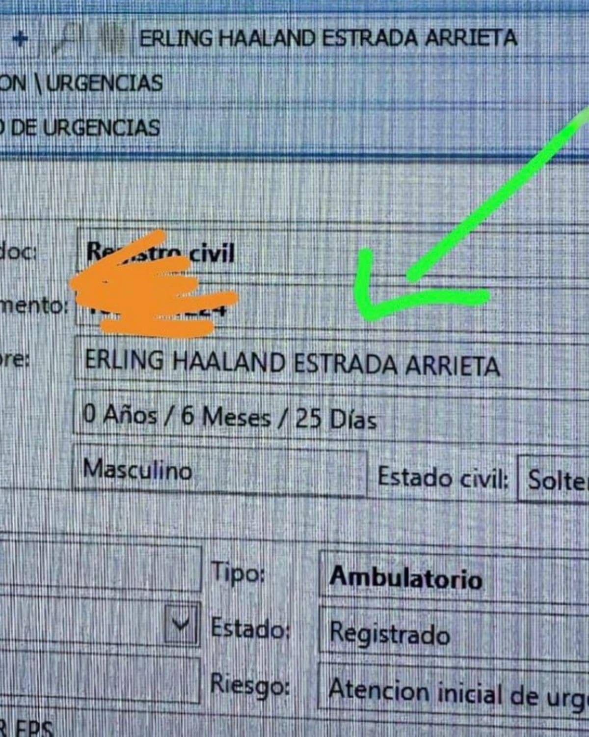 Niño colombiano fue registrado como Erling Haaland. | Foto: Tomada de X.