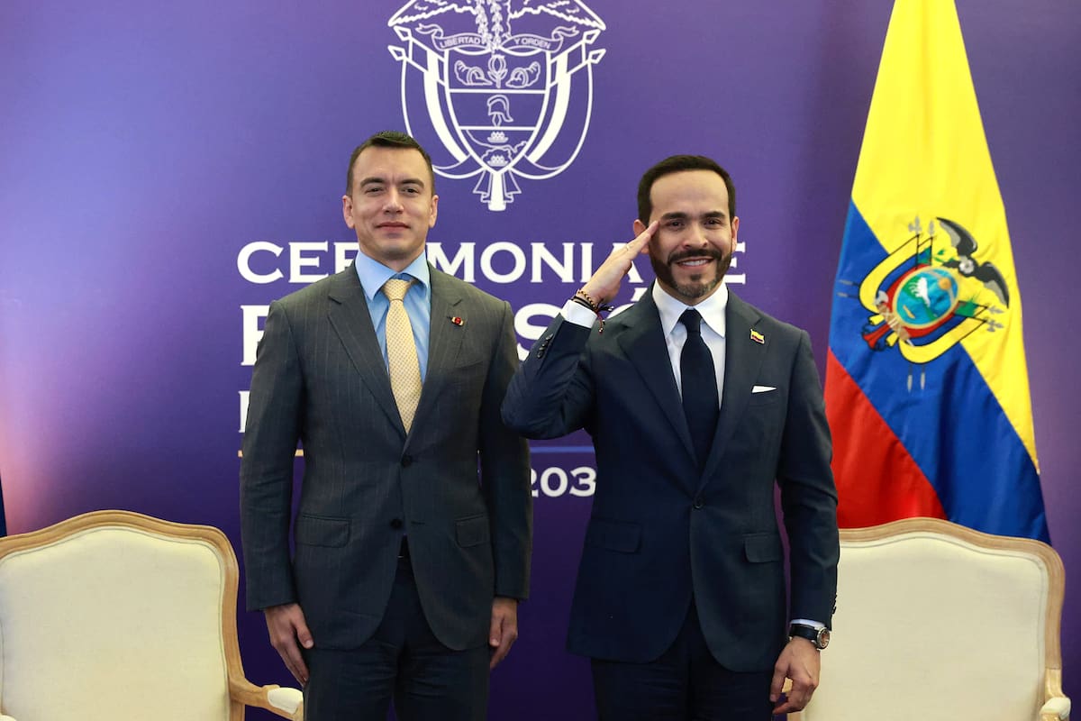 El presidente de Ecuador, Daniel Noboa , junto al presidente electo de Colombia, Abelardo de la Espriella, durante una reunión bilateral este viernes, en Cali.
Foto: @Presidencia_Ec.
