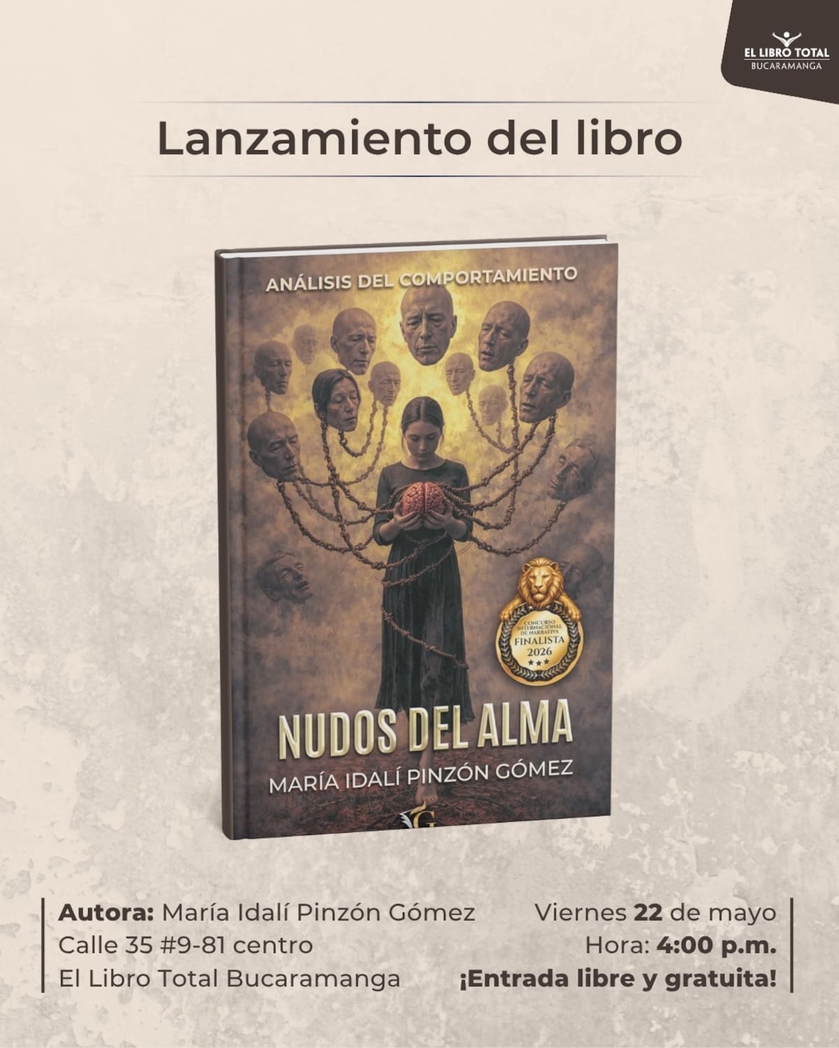 Uno de los eventos destacados será el lanzamiento del libro Nudos del Alma, de la escritora santandereana María Idalí Pinzón Gómez.