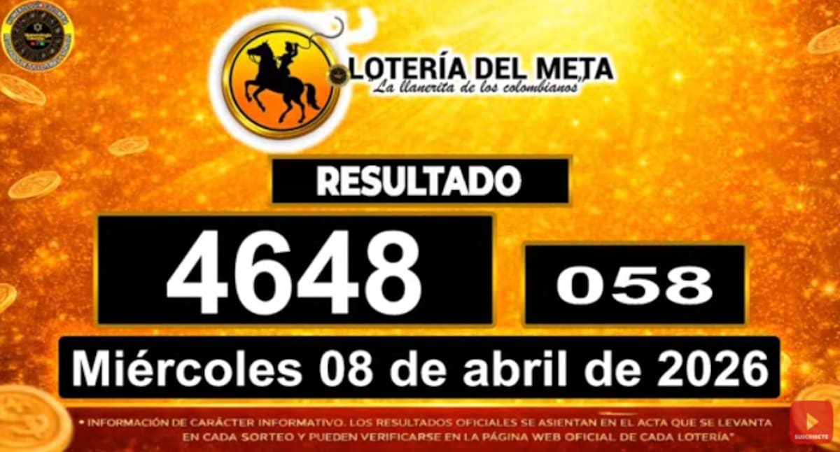 Números ganadores del premio mayor de la Lotería de Meta. // Foto: captura de pantalla