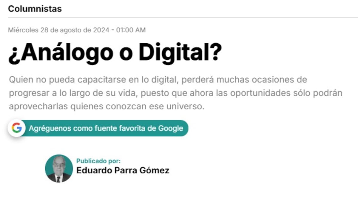 Esta es una captura de pantalla de una de las últimas columnas que escribió en Vanguardia el santandereano Eduardo Parra Gómez. (q.e.p.d.)