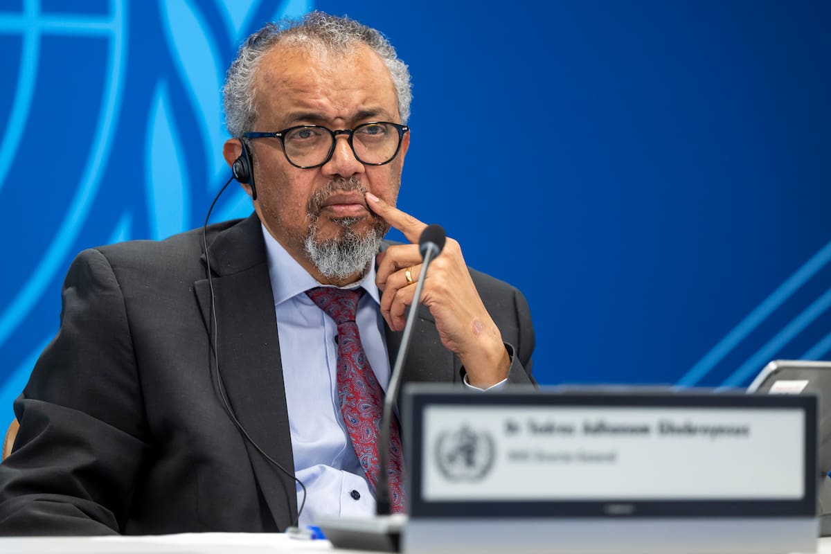 El director general de la OMS, Tedros Adhanom Ghebreyesus, durante su preocupante intervención ante la Unión Africana por el avance descontrolado del ébola en el Congo.
